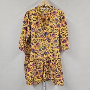 Tigertales & Dhonk Yellow Floral Block Print Tiered Mini Dress Womens Small